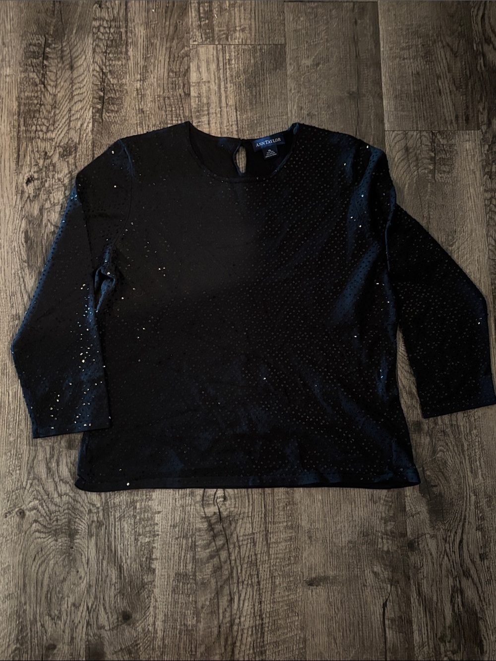 Ann Taylor 3/4 Sleeve Sequin Embellished Top - Black - Size XLarge
